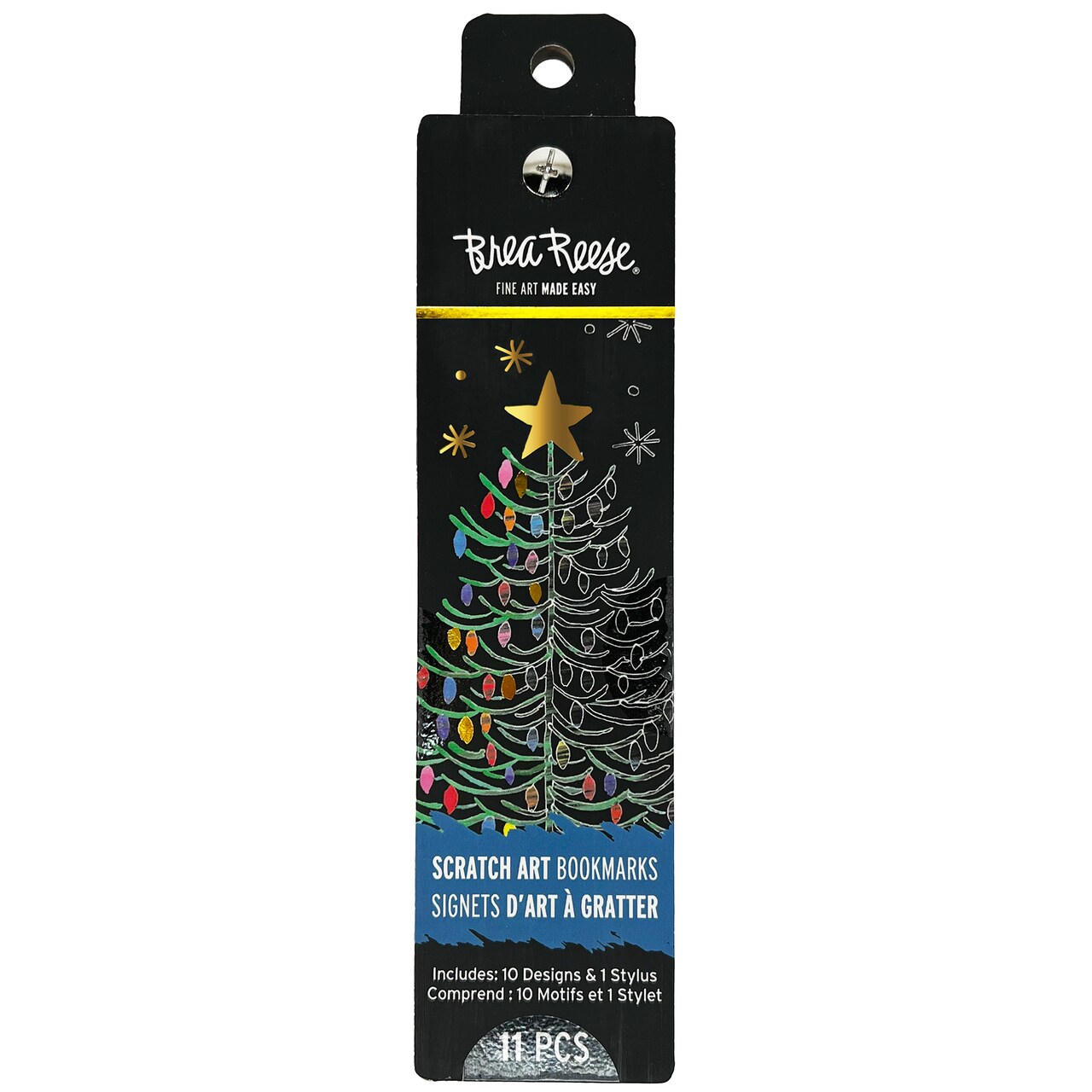 Brea Reese: Scratch Art Bookmark Kit - Bright Watercolor - 10 Holiday-Themed Bookmarks, Wooden Stylus, Metallic Accents, Guided Art, DIY Adult Craft